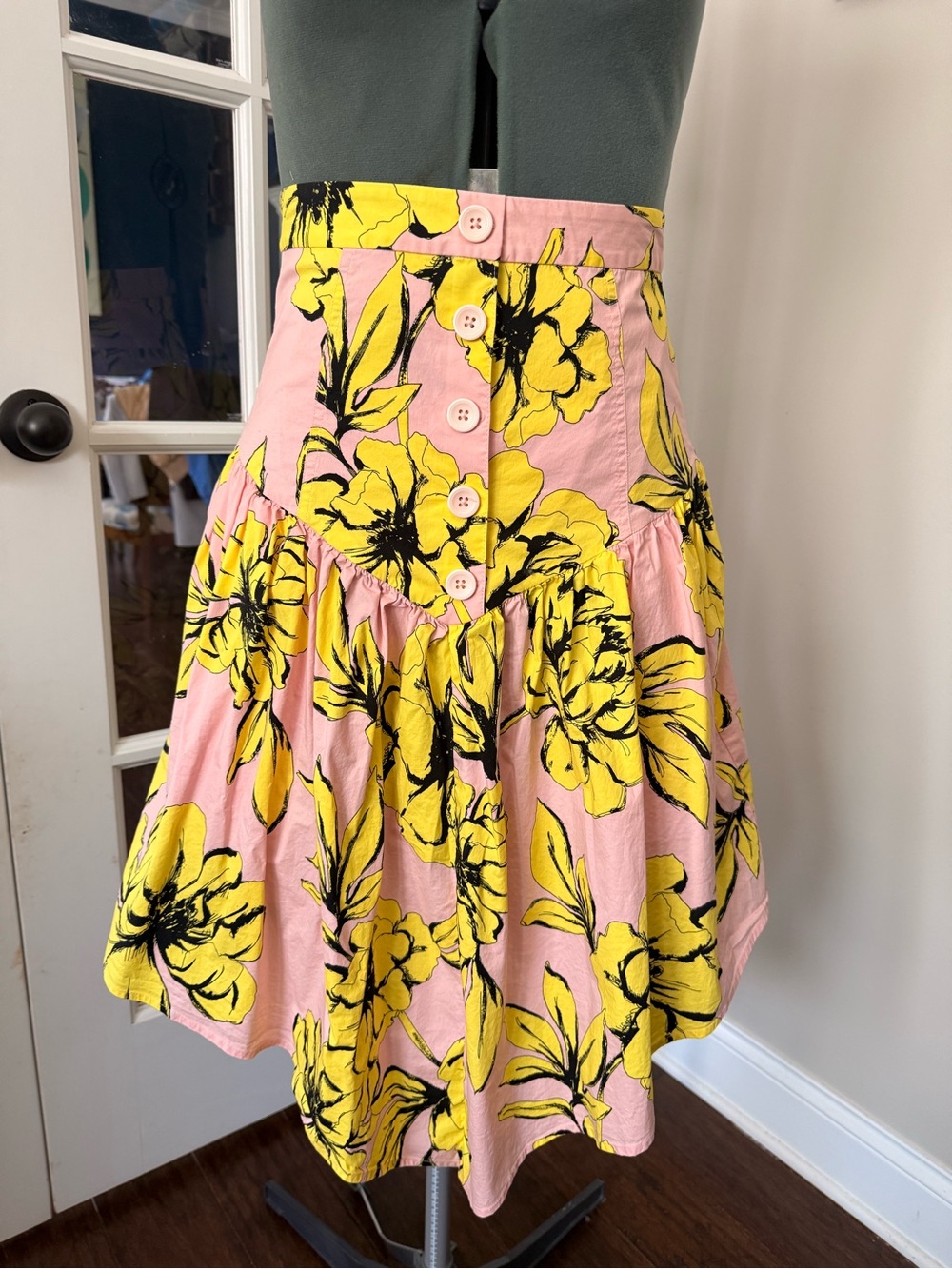 Marissa Webb Pink Skirt with Yellow & Black Floral Print